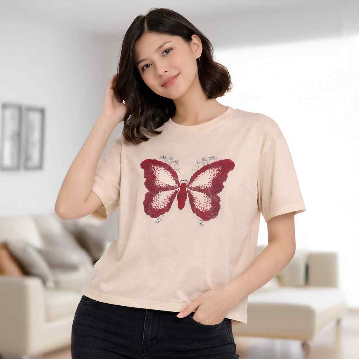 Ladies T-Shirts Regular Fit Stretch -Black-L-Beige-S
