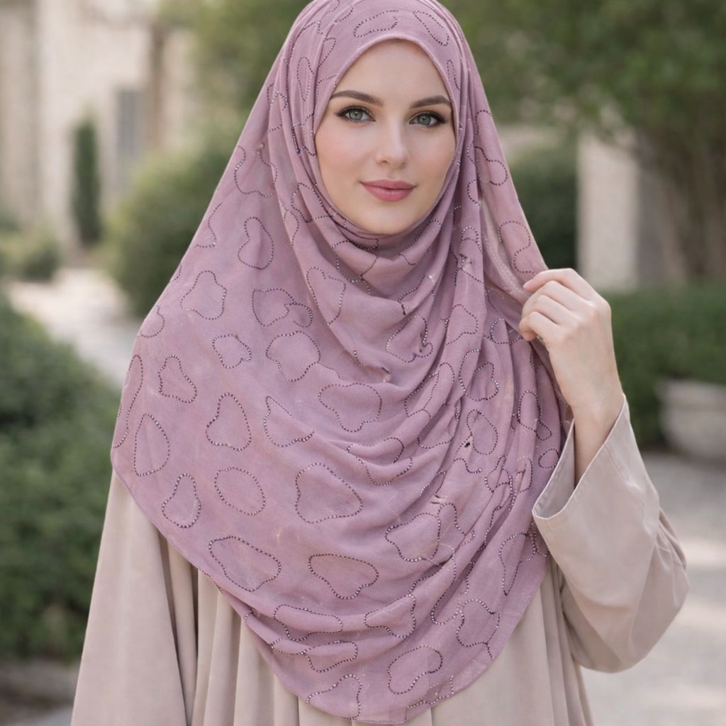 Ladies Shella Chiffon With Stone Design-Dark Pink