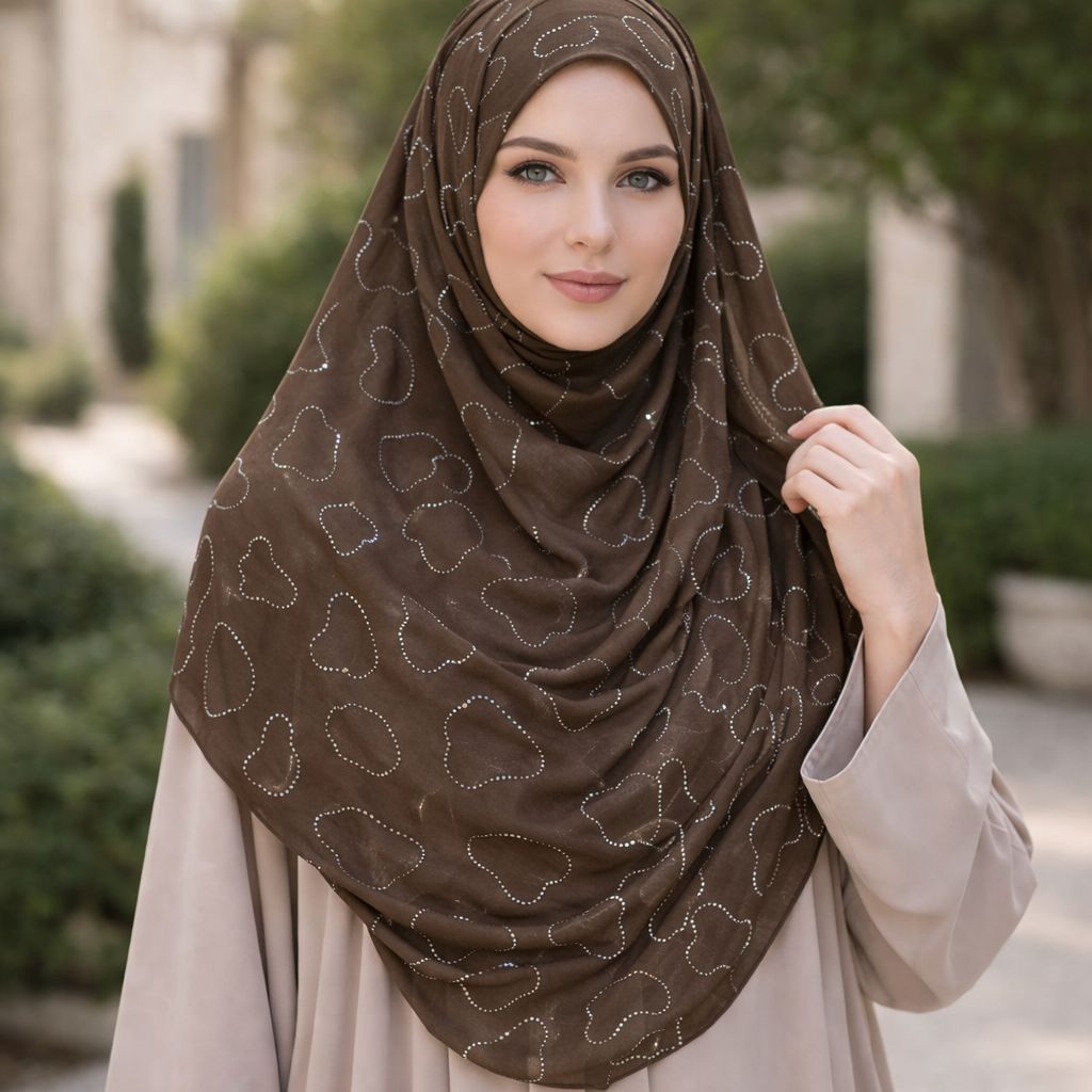 Ladies Shella Chiffon With Stone Design-Brown