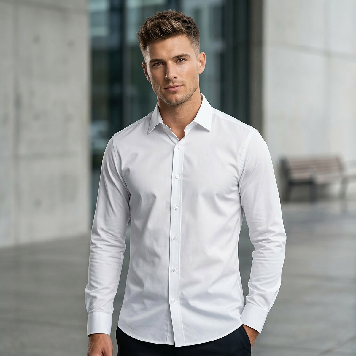 Slm Fit Formal Shirt White L/S-White-XL
