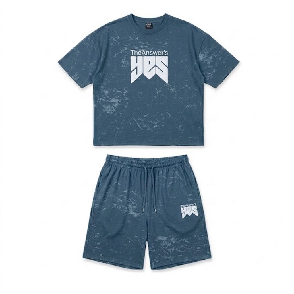 Men's Streetwear Set – Graphic Tee & Shorts-Slate Blue-4XL