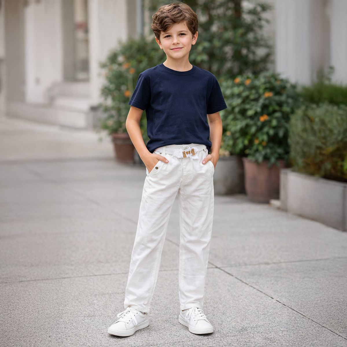 Boys Cotton Pant-5Y-White