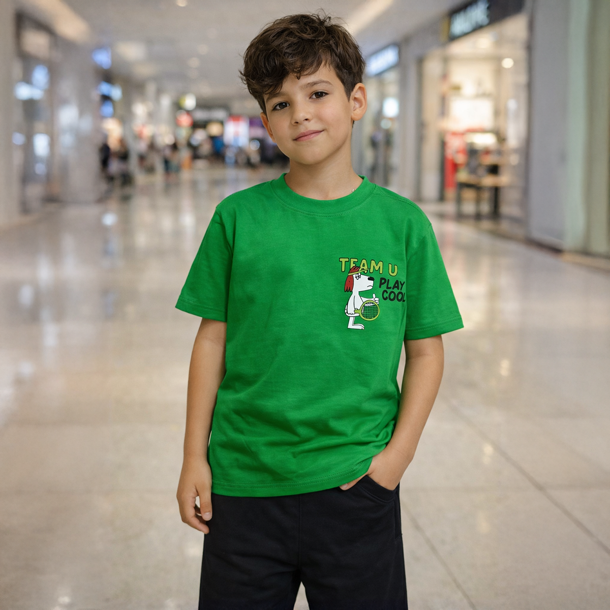 Boys T-Shirt R Neck Plain S/S-7Y-Green