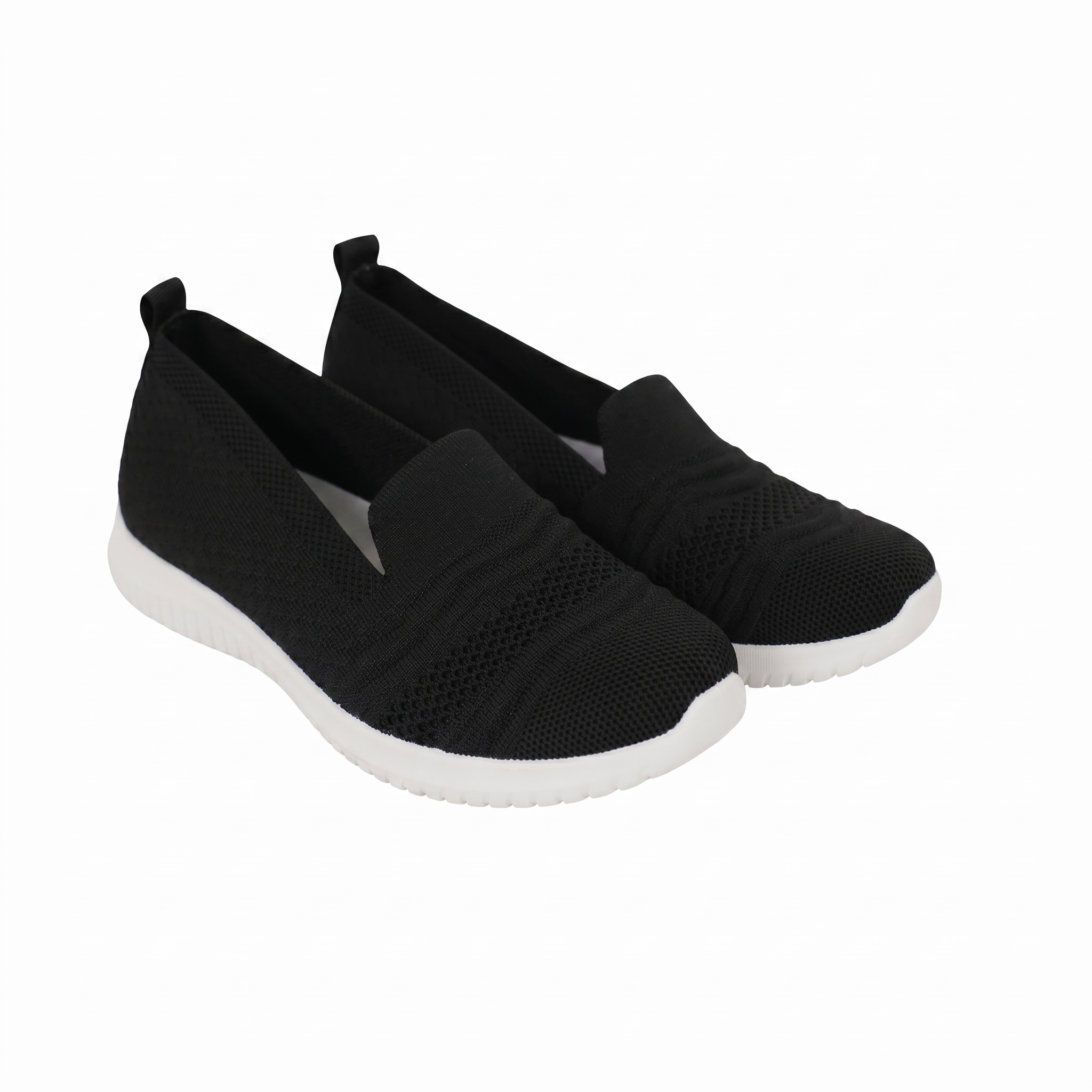 Ladies Knit Slip-On Walking Shoes-Black-40