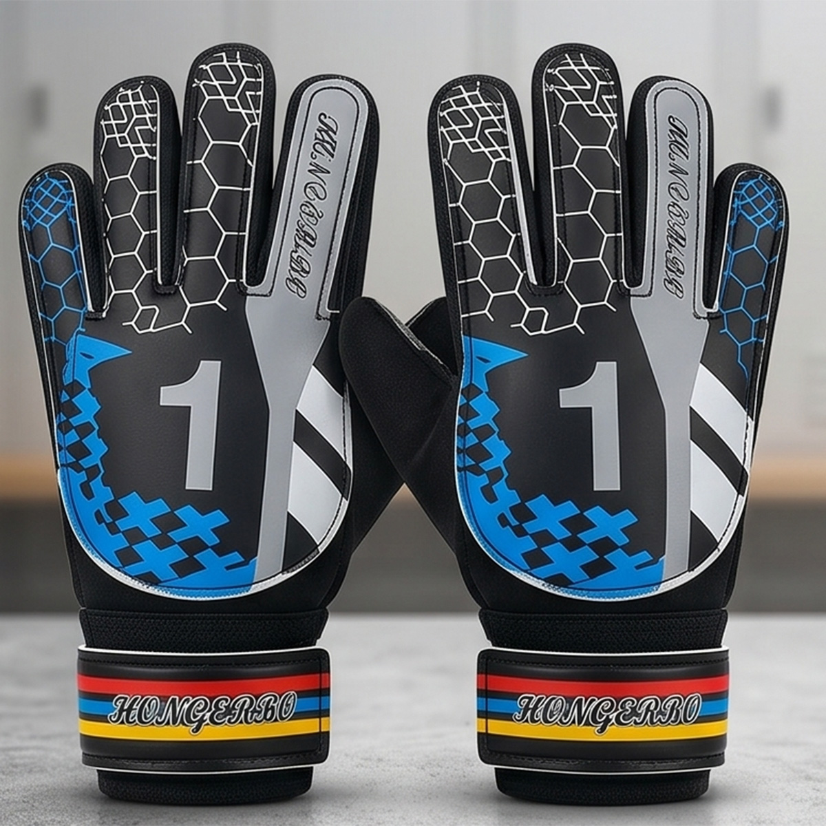 Kids Football Gloves-Black/Blue