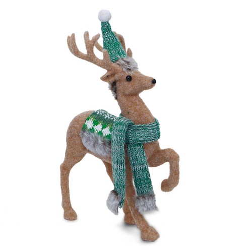 Christmas Decoration Deer Brown With Green Scarf