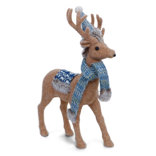 Christmas Decoration Deer Brown With Blue Scarf