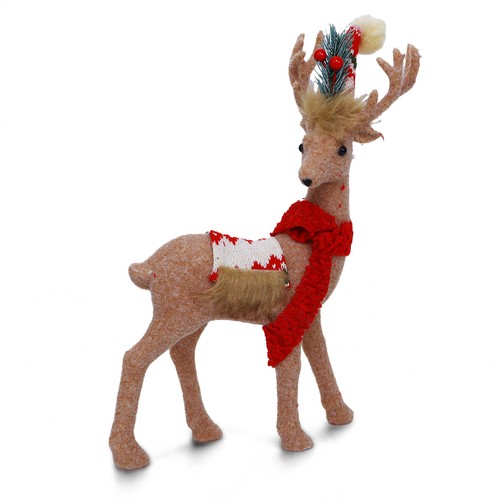 Christmas Decoration Deer Brown With Red Scarf