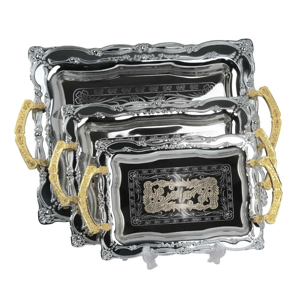 Serving Tray Stainless Steel 3 Pieces Set