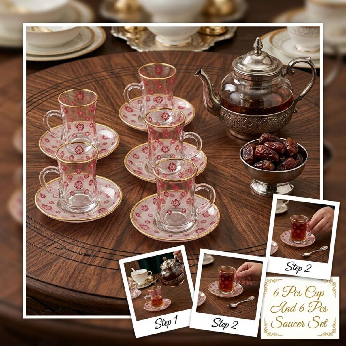 12Pcs Stiken Set Glass+Saucer