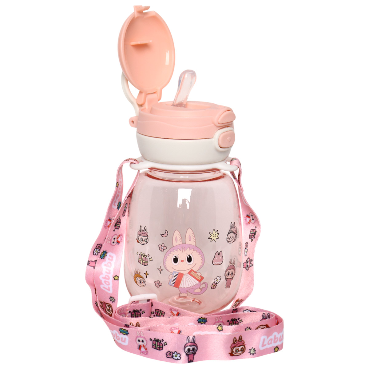 Labubu Themed Water Bottle With Carring Neck Strap