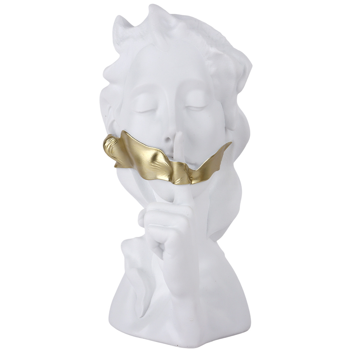 Decorative Silence Sculpture White and Gold