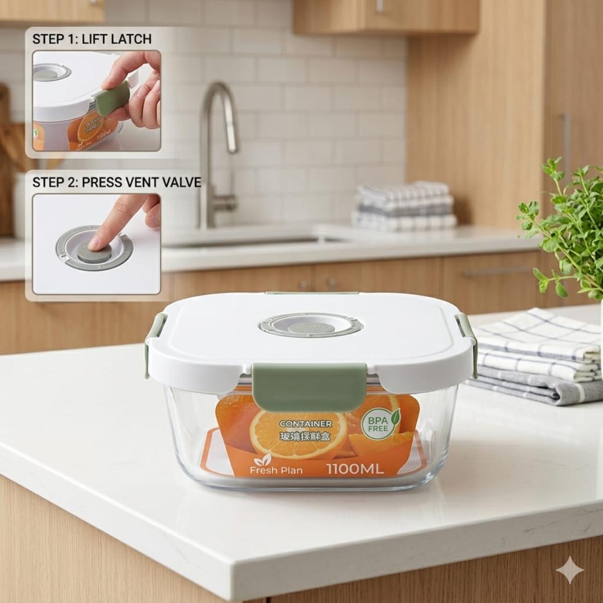 Food Container Gls 1.1L Sq