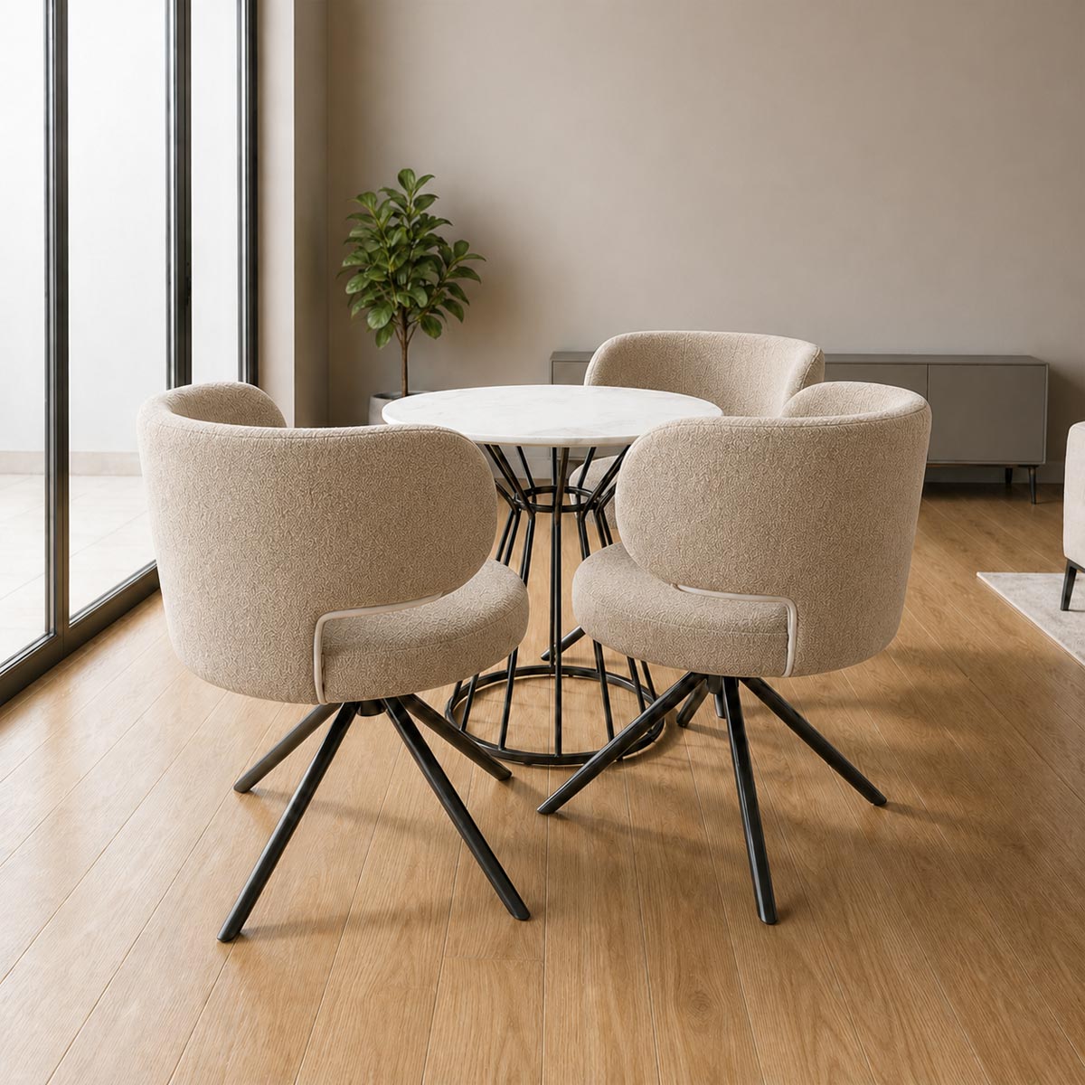Modern Coffee Table Set With 3 Fabric Chair