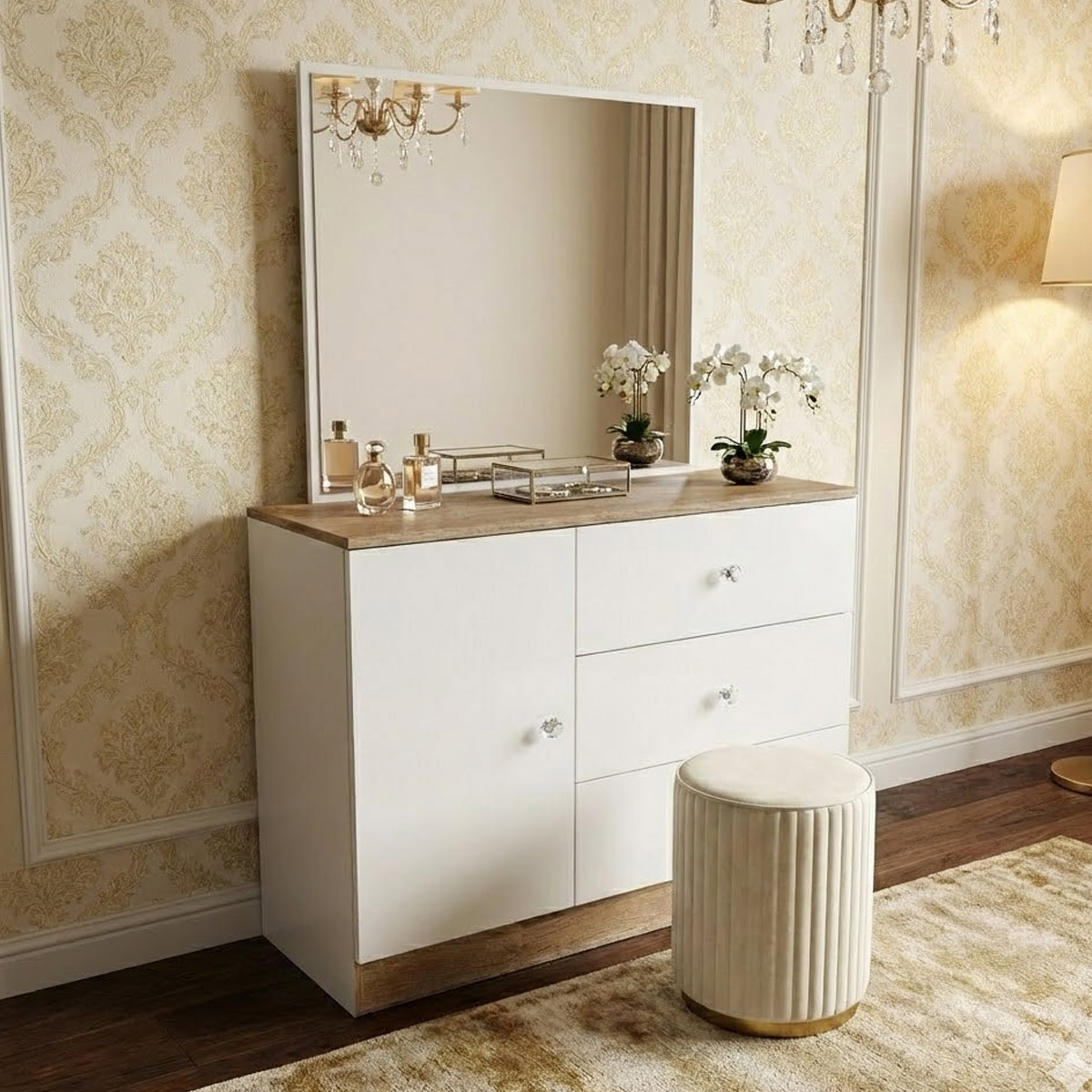 Modern Dressing Table Set White Brown