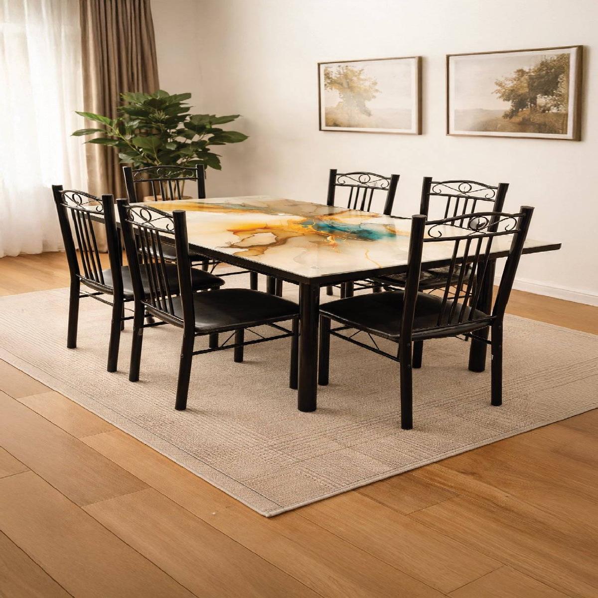 Glass Dining Table Set (1 Table, 6 Chair)