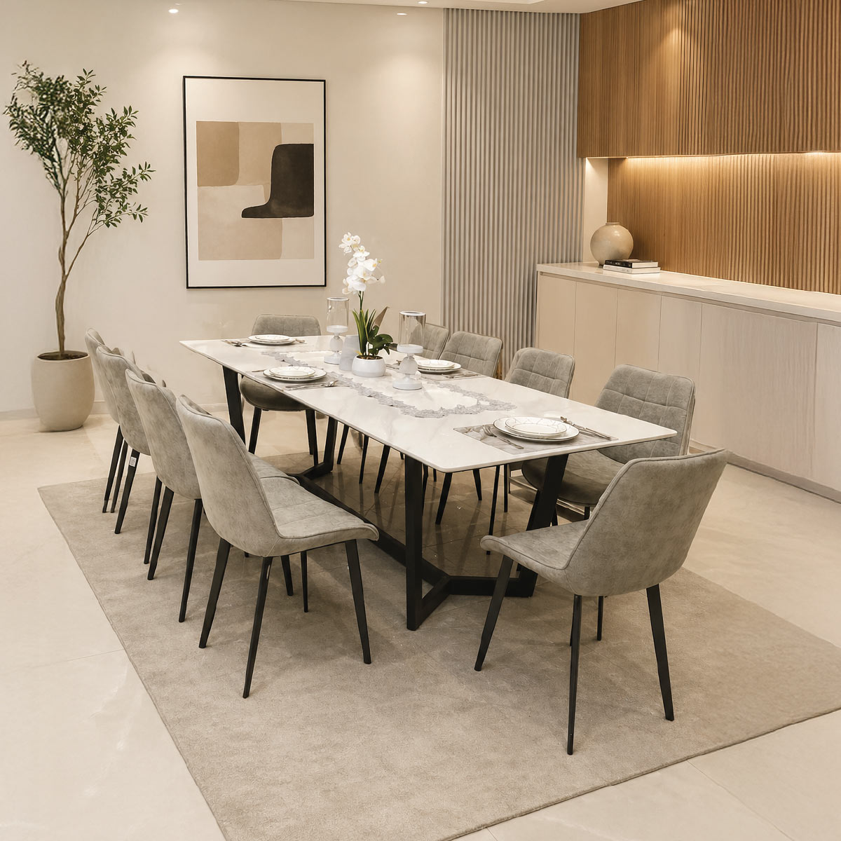 Ceramic Top Dining Table (1 Table, 10 Chairs)