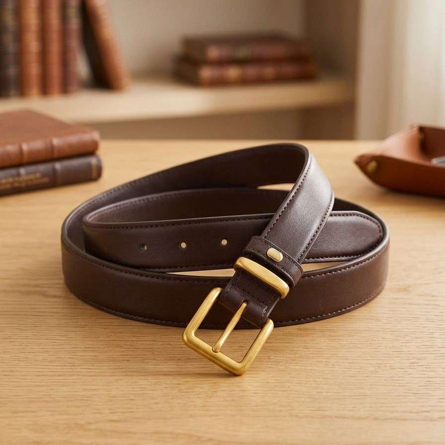 Men's Leather Belt Brown-Brown