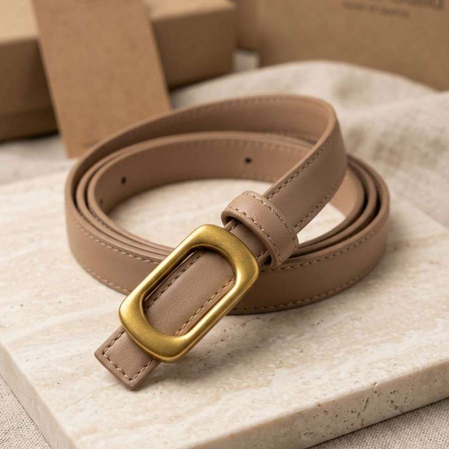 Ladies Leather Belt Beige-Beige