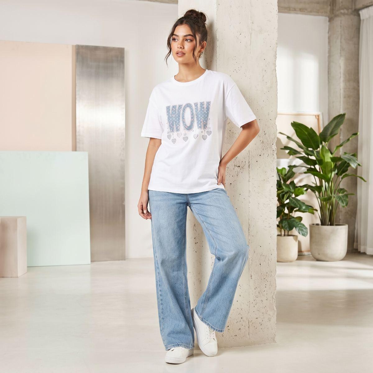 Ladies Graphic Print T-shirt-White