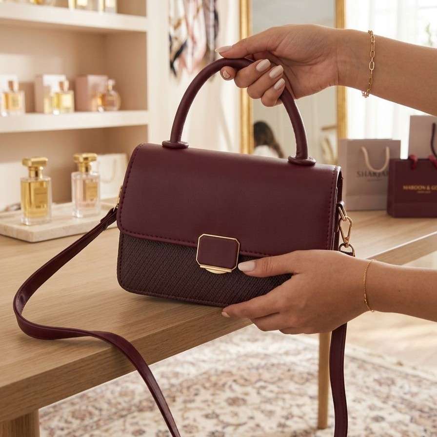 Ladies Crossbody Bag Burgundy-Maroon