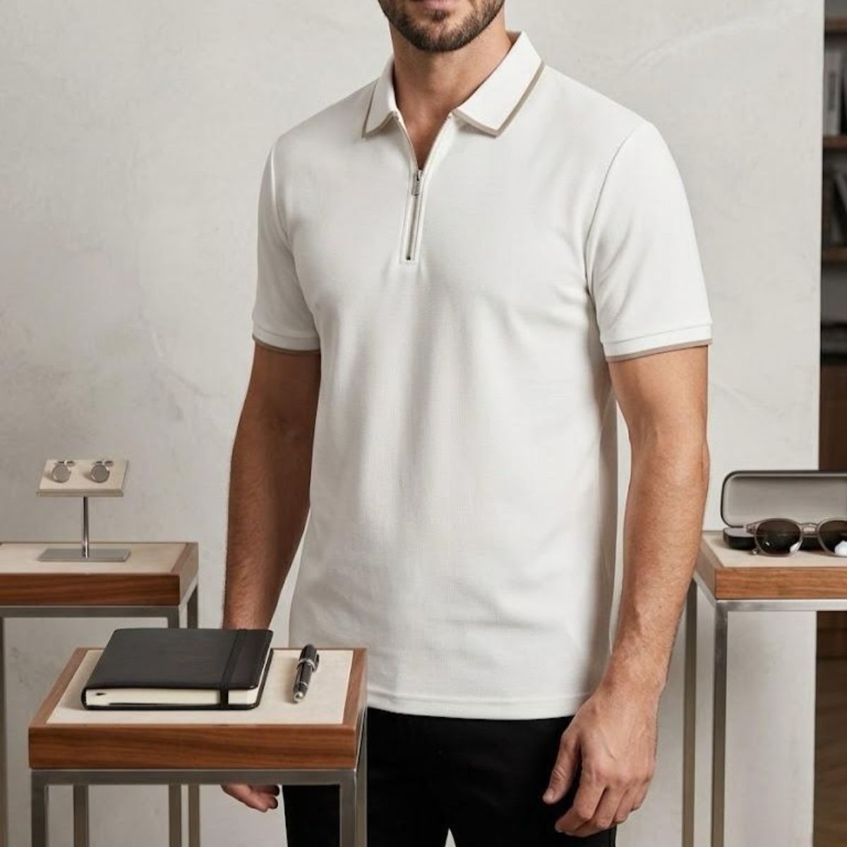 Men’s Quarter-Zip Performance Polo Off-White