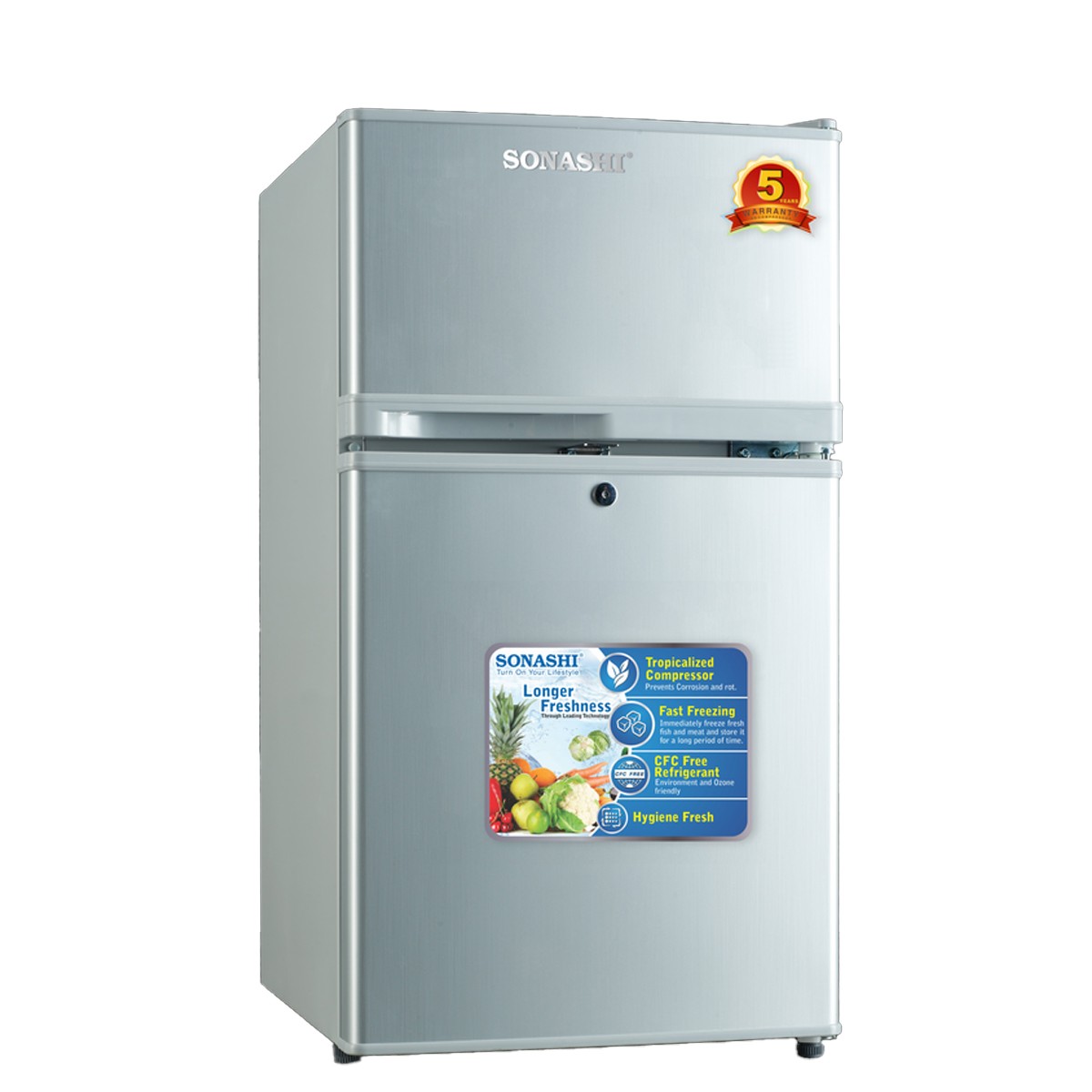 Sonashi Refrigerator 2 Door 100L - Silver- SFD-105