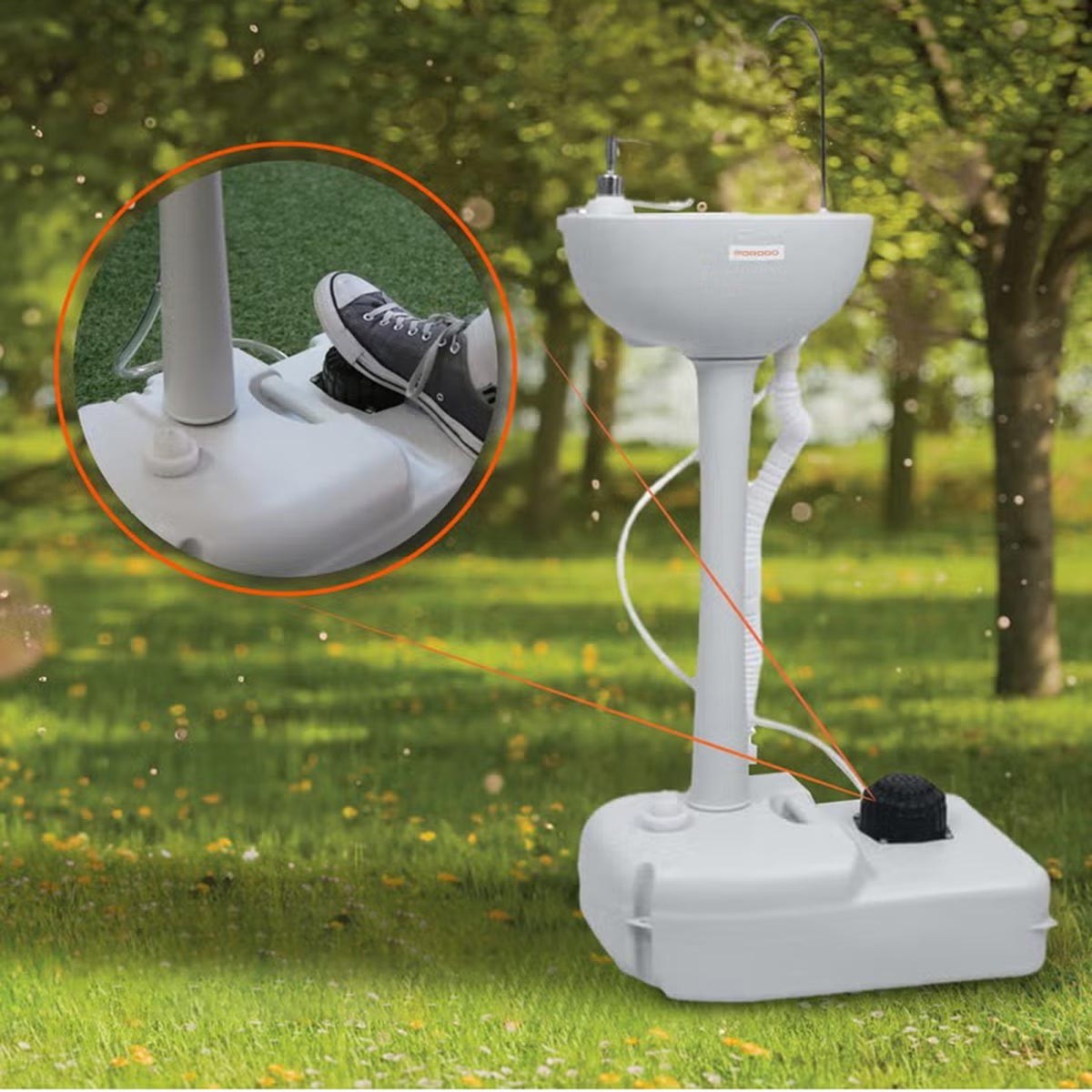 Porodo Lifestyle Portable Handwash Station Foot Pump Operated, White - PD-LFST049