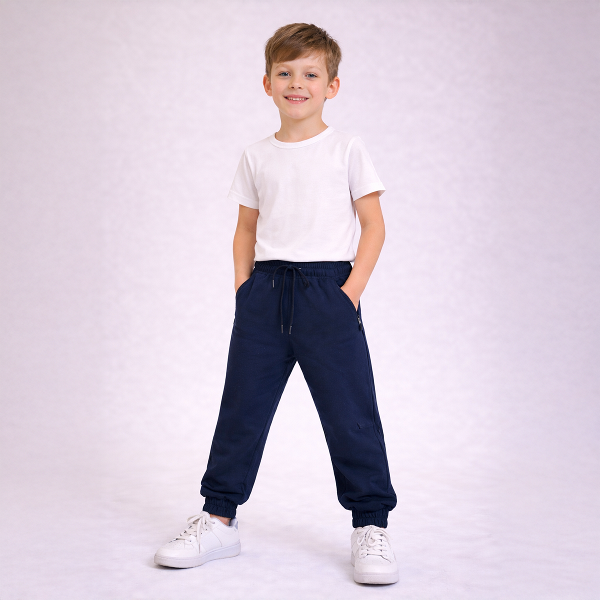 Boys Track Pant-Navy Blue-8Y
