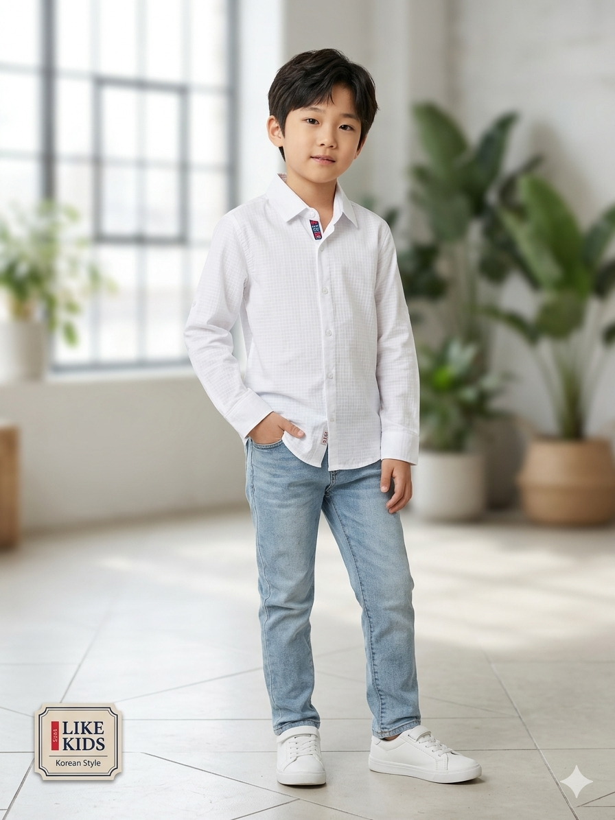 Boys Casual Shirt Plain S/S-White-9Y