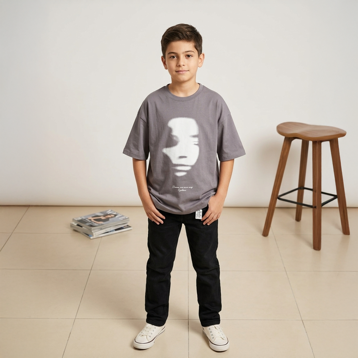Boys T-Shirt R/N S/S-7Y-Grey