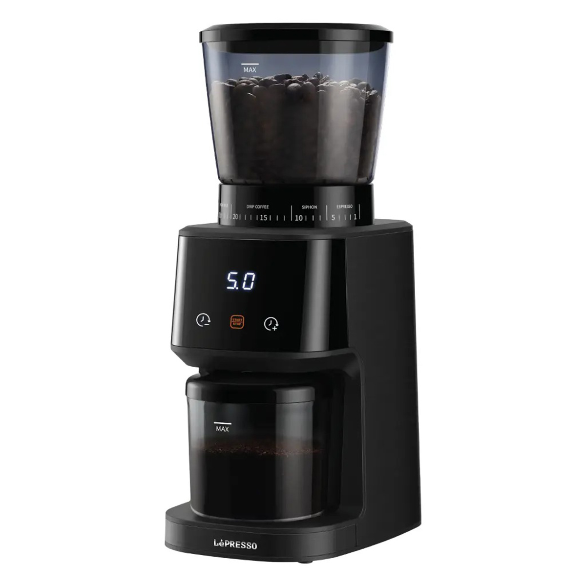 LePresso Coffee Conical Burr Precision Grinder Machine 165 Watts, Black - LPCFFM0028