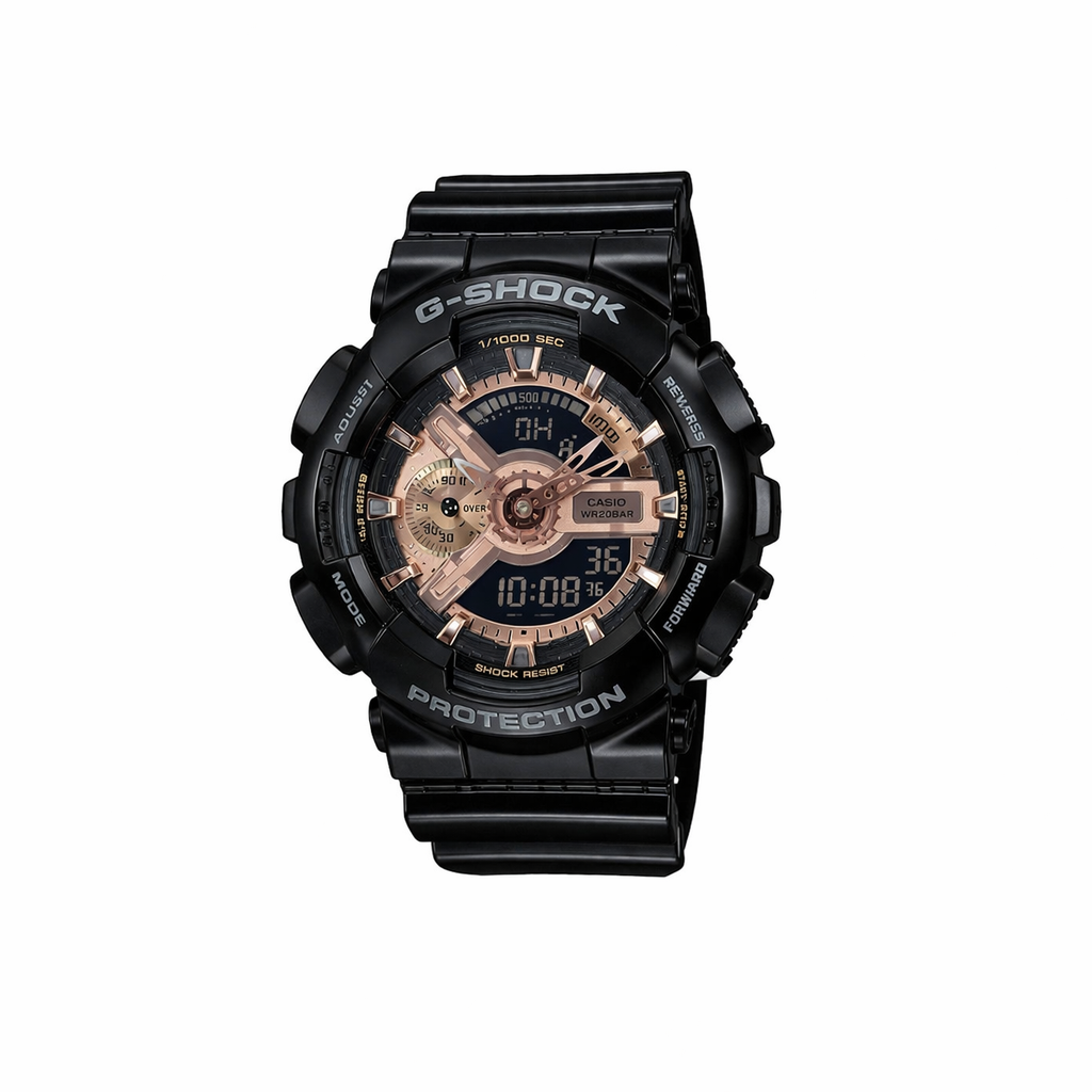 Casio G-Shock Men's Analog-Digital Quartz Watch Rose Gold Dial, Black Strap - GA110MMC-1A