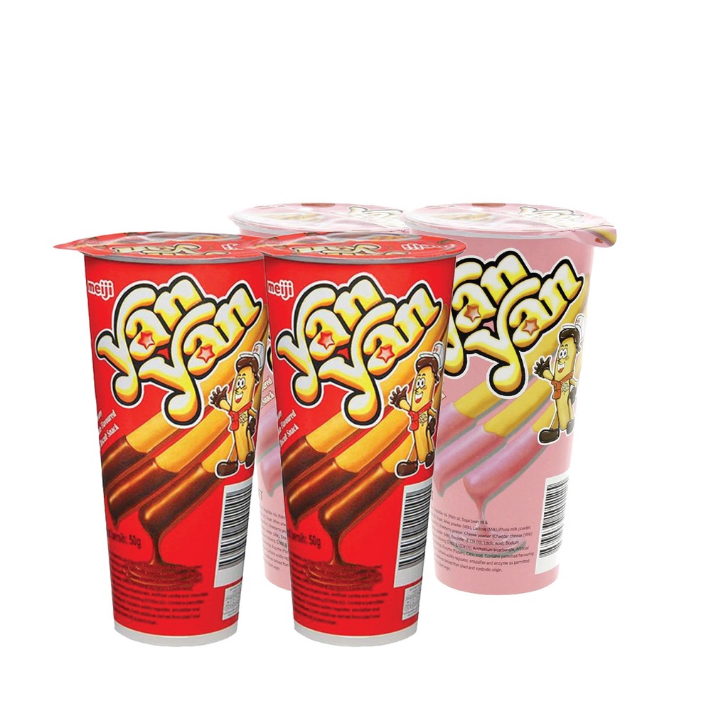 Yan Yan Cup Chocolate & Strawberry Value Pack 4x50gm