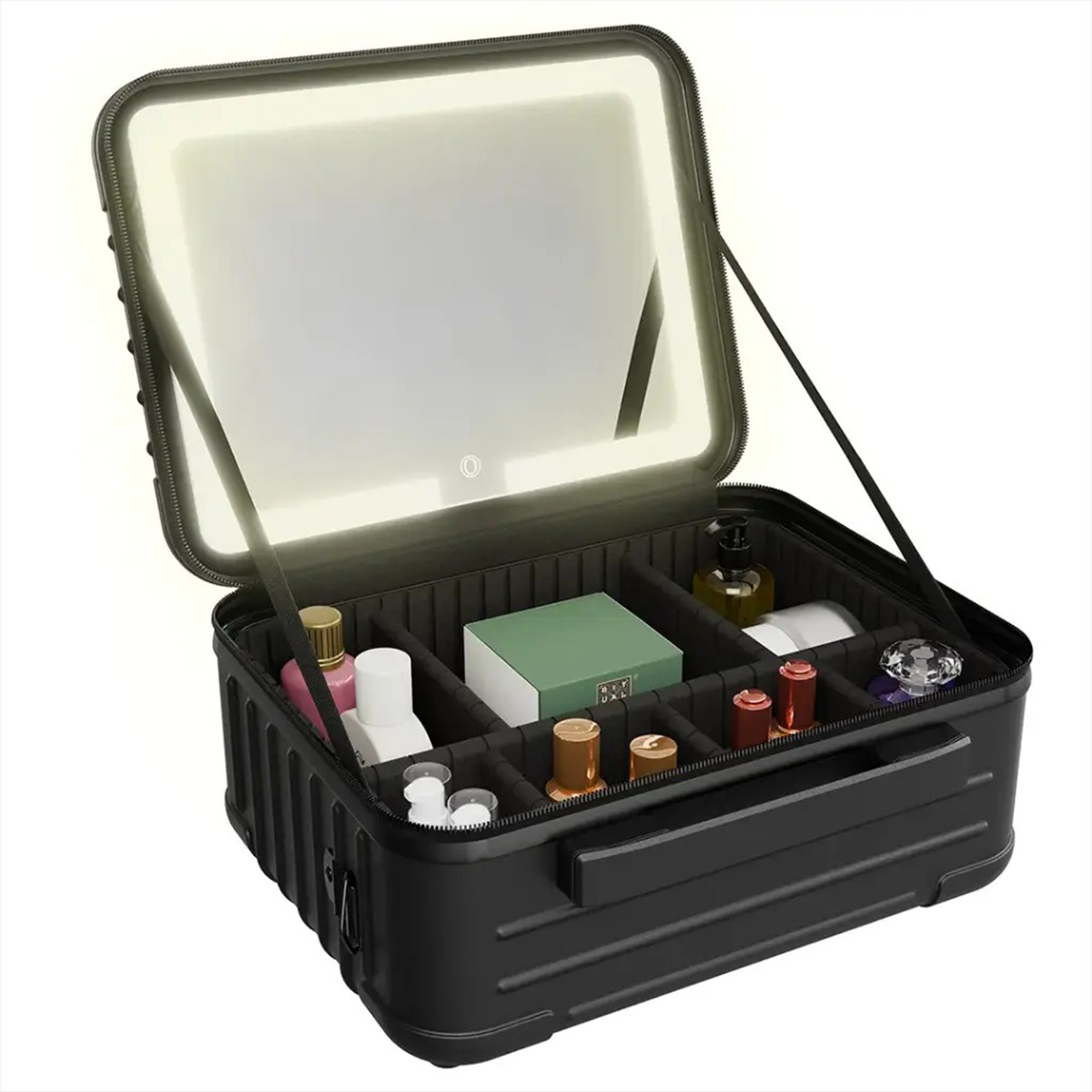 Porodo Lifestyle Travel Makeup Bag With Detachable LED Mirror - Black