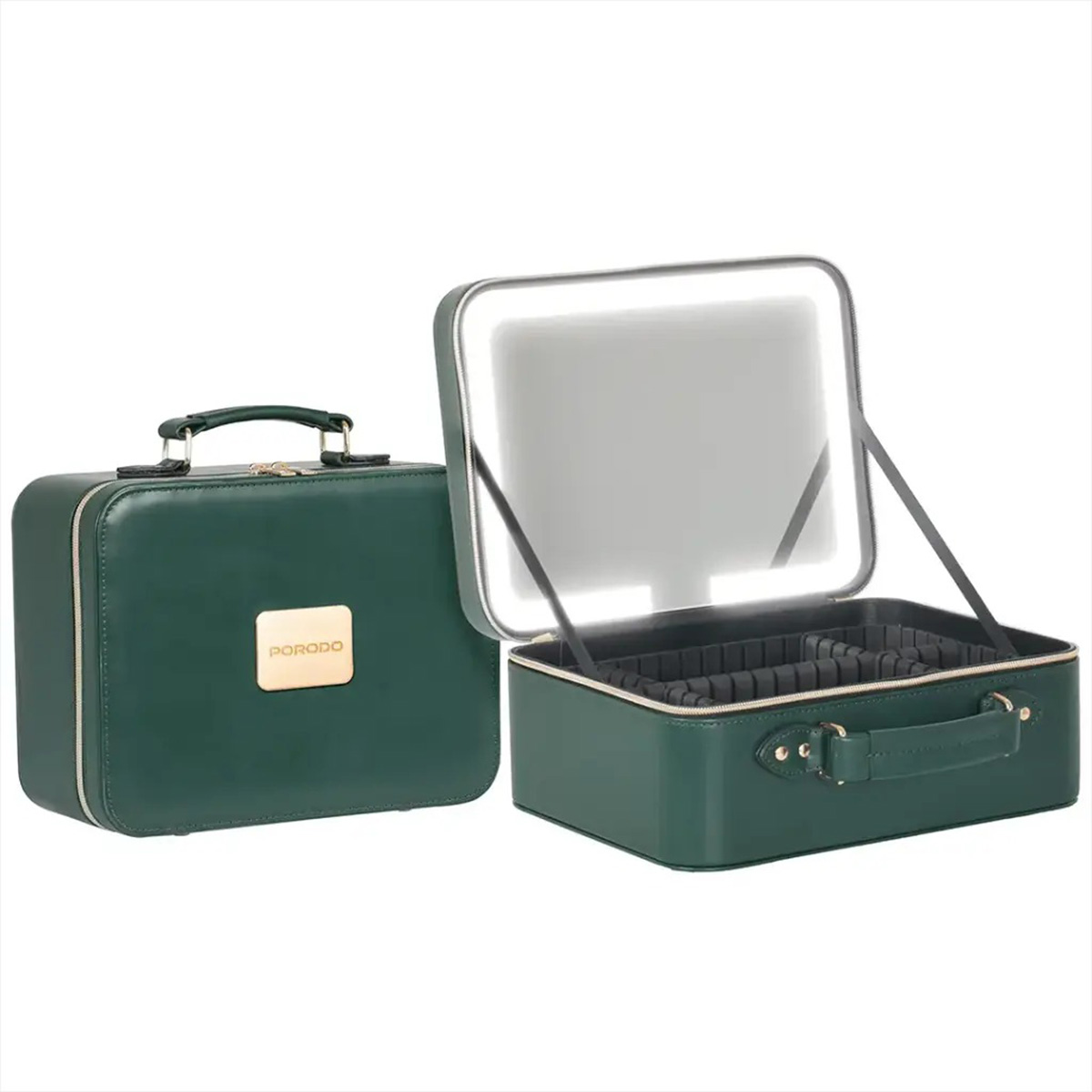 Porodo Lifestyle Travel Makeup Bag With Detachable LED Mirror - Green